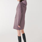 Lolë Element Long Rain Jacket in Twilight mauve taupe — shake off wet weather with this longline rain jacket