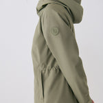 Lolë Element Long Rain Jacket in Hazel sage green — shake off wet weather with this longline rain jacket